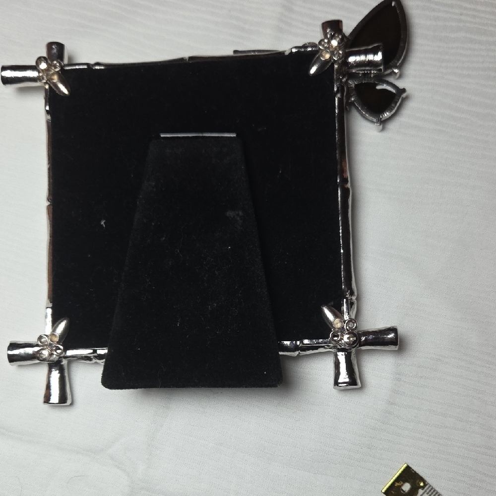 Silver Bamboo Frame with Purple Butterfly Accent 4x4. - Picture 2 of 5